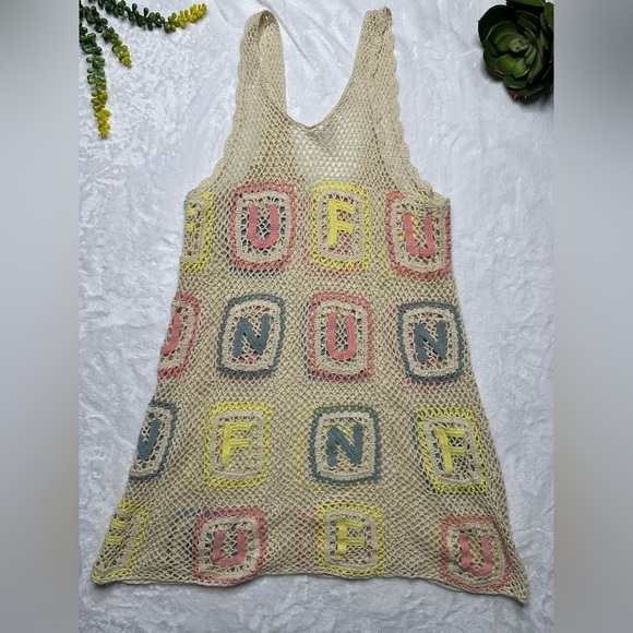 Wildfox Sabrina Fun Granny Square Crochet Mini Dress Cover-up in Cream Pastel - Picture 2 of 14